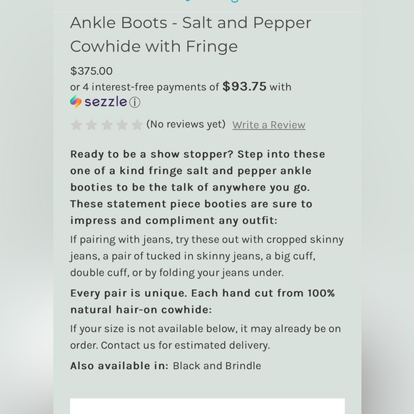 Agave Sky cowhide Fringe Boots size 5 - Picture 4 of 4